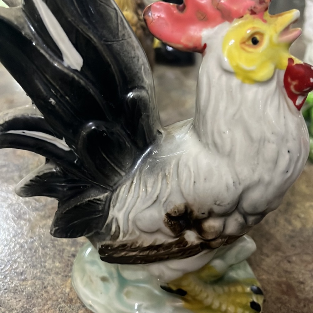 Antique Japanese Rooster Sculptures Set of Two - Picture 2 of 6